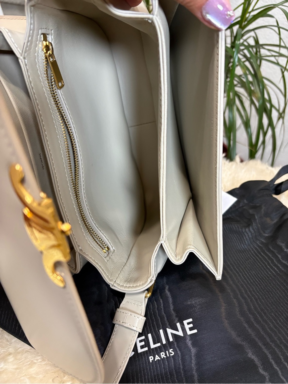 Celine Triomphe Shoulder Bag in Light Cream with Gold Hardware - Picture 11 of 13